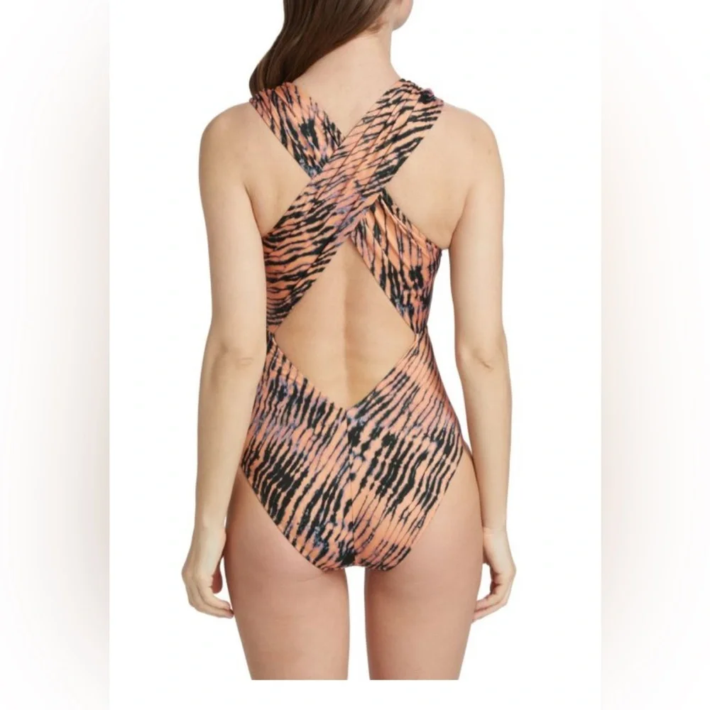 Ulla Johnson Keiran Maillot one-piece swimsuit tie dye tiger print, cutout Large - Picture 2 of 7
